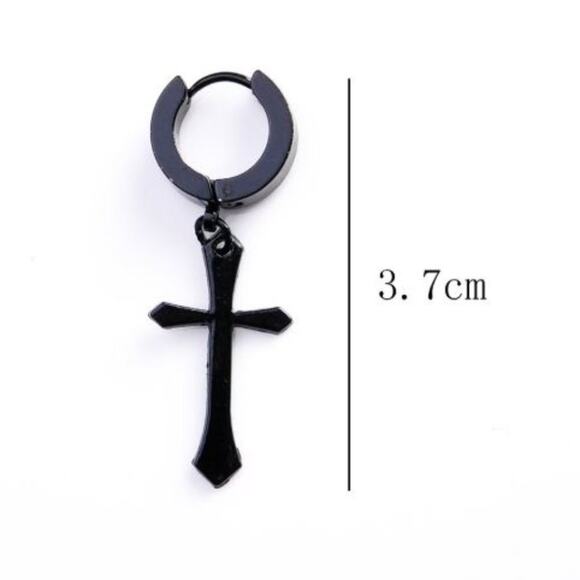 Black Dangle Cross Earrings - Picture 2 of 2